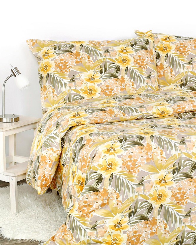 Lenjerie de pat exclusivă din in - flori galbene Hawaii