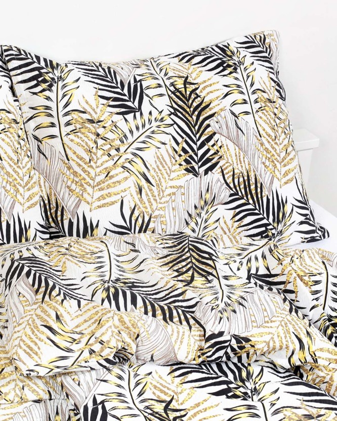 Lenjerie de pat creponată Deluxe - frunze de palmier galbene și negre