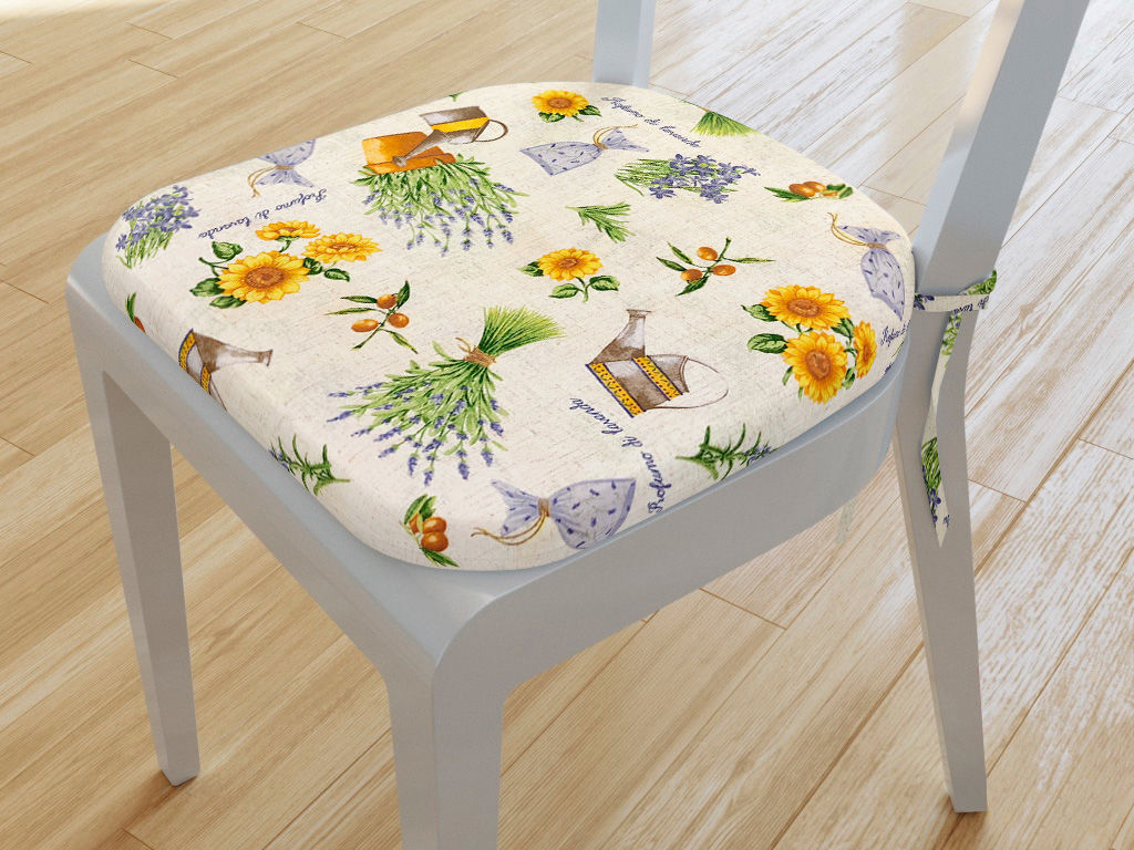 Pernă pentru scaun decorativă 39x37 cm - VERONA - floarea soarelui și lavandă