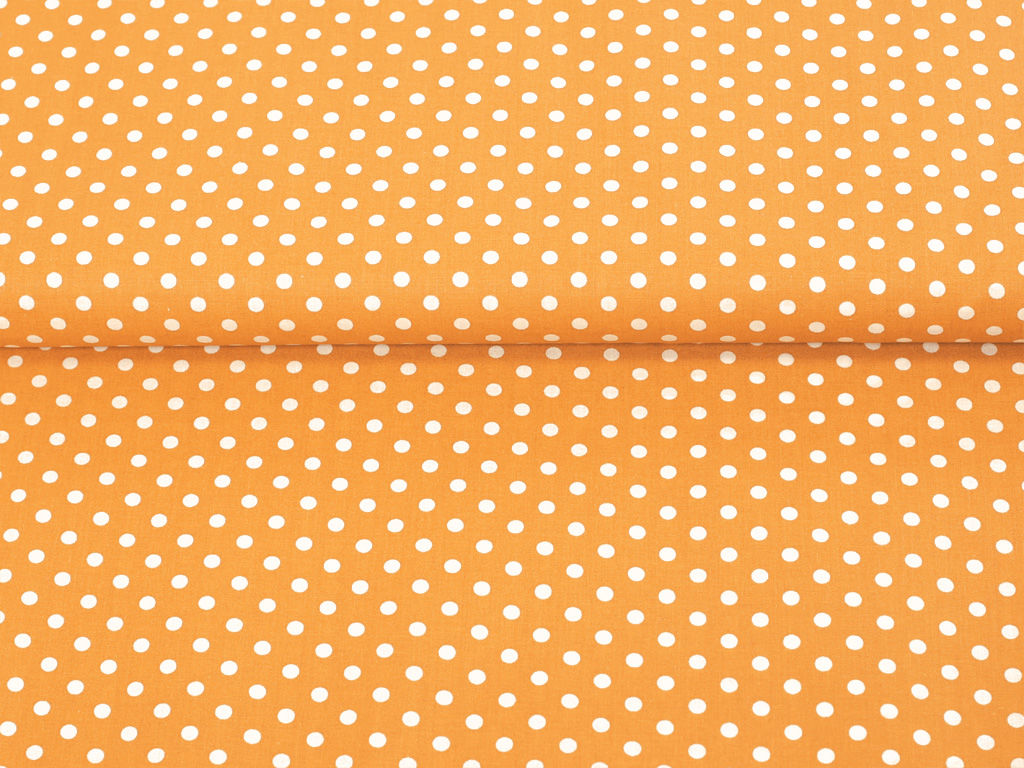 Țesătură din bumbac 100% SIMONA - buline albe pe portocaliu