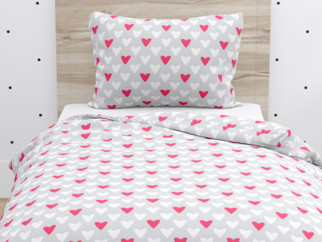 Lenjerie de pat din bumbac pentru copii - model 510 - inimioare roz și albe pe gri