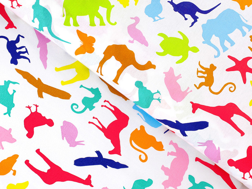 Țesătură SIMONA 100% bumbac - animale colorate din zoo