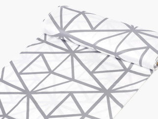 Țesătură din bumbac satinat Deluxe - model 1050 forme geometrice gri pe alb - metraj - lățime 240 cm