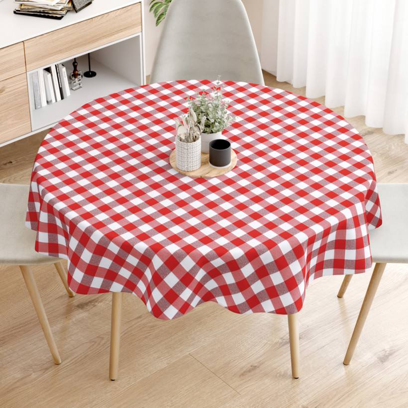 Față de masă decorativă MENORCA - carouri mari roșii și albe - rotundă