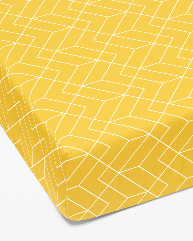Cearceaf de pat bumbac 100%  cu elastic - mozaic galben