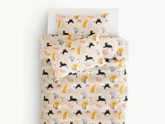 Lenjerie de pat din bumbac pentru copii - model 043 pisici vesele pe culoare bej