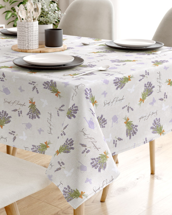 Față de masă decorativă LONETA - lavanda și fluturi pe bej natural