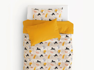 Lenjerie de pat pentru copii din 100% bumbac Duo - model 043 pisici vesele pe bej