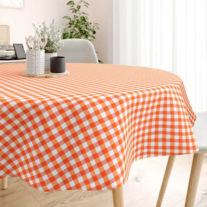 Față de masă decorativă MENORCA - carouri portocalii și albe - rotundă