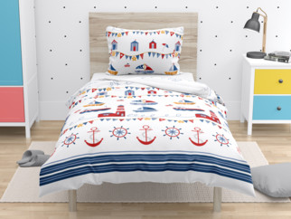 Lenjerie de pat din bumbac pentru copii - model 035 motive nautice