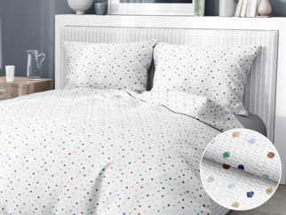 Lenjerie de pat creponată - model 1023 - buline colorate pe alb