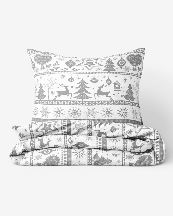 Lenjerie de pat din bumbac - simboluri de Crăciun pe alb