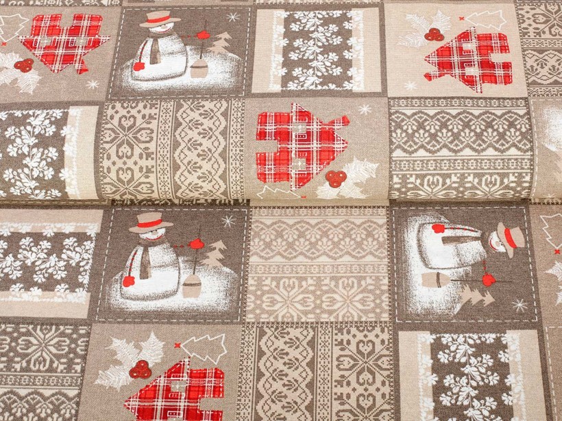 Țesătură decorativă de Crăciun LONETA - oameni de zăpadă