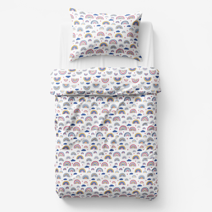 Lenjerie de pat pentru copii din 100% bumbac - curcubee colorate pe alb