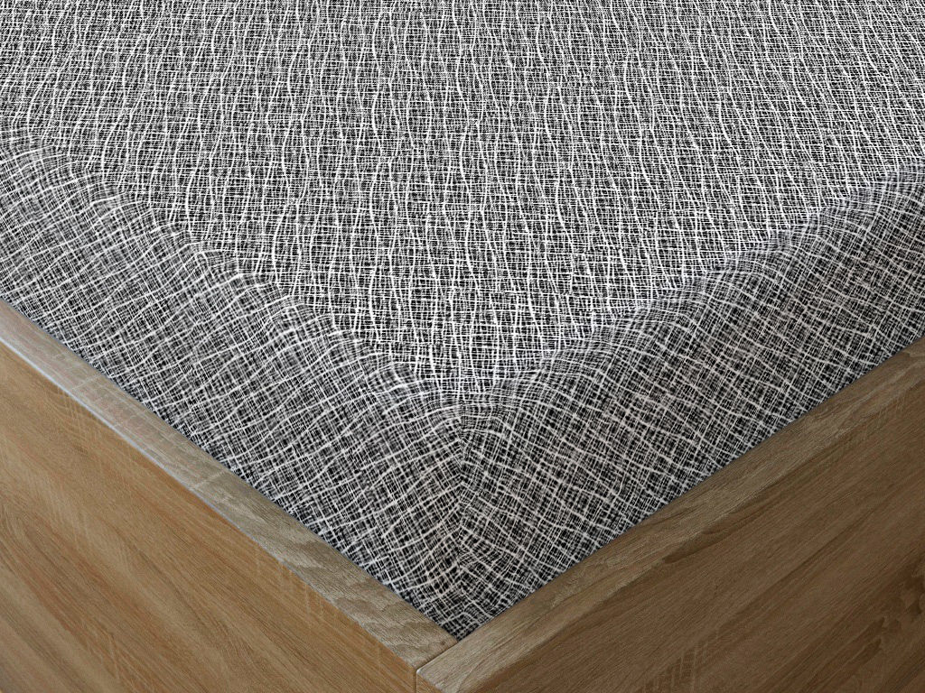 Cearceafuri de pat din bumbac cu elastic - linii de design pe gri