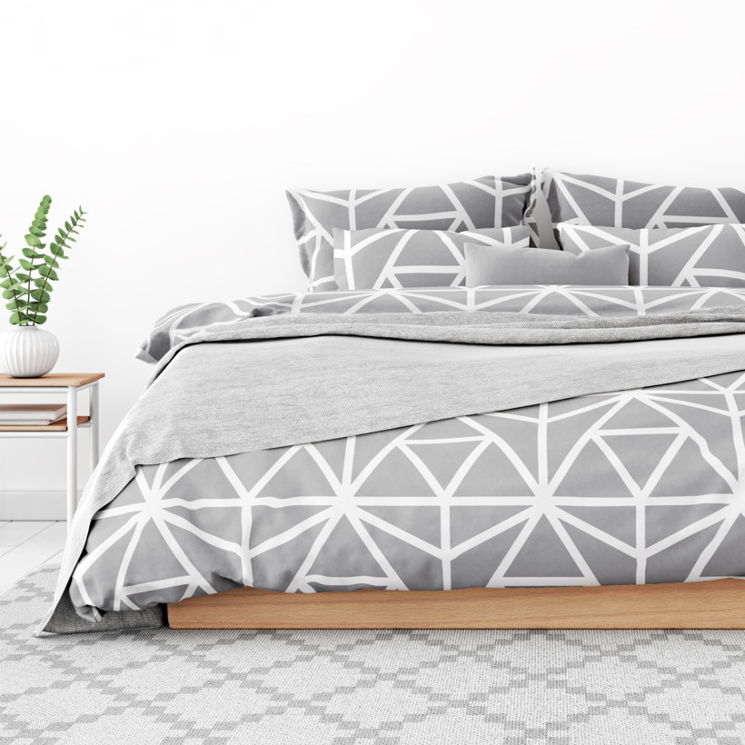 Lenjerie de pat de lux din bumbac satinat - forme geometrice albe pe gri