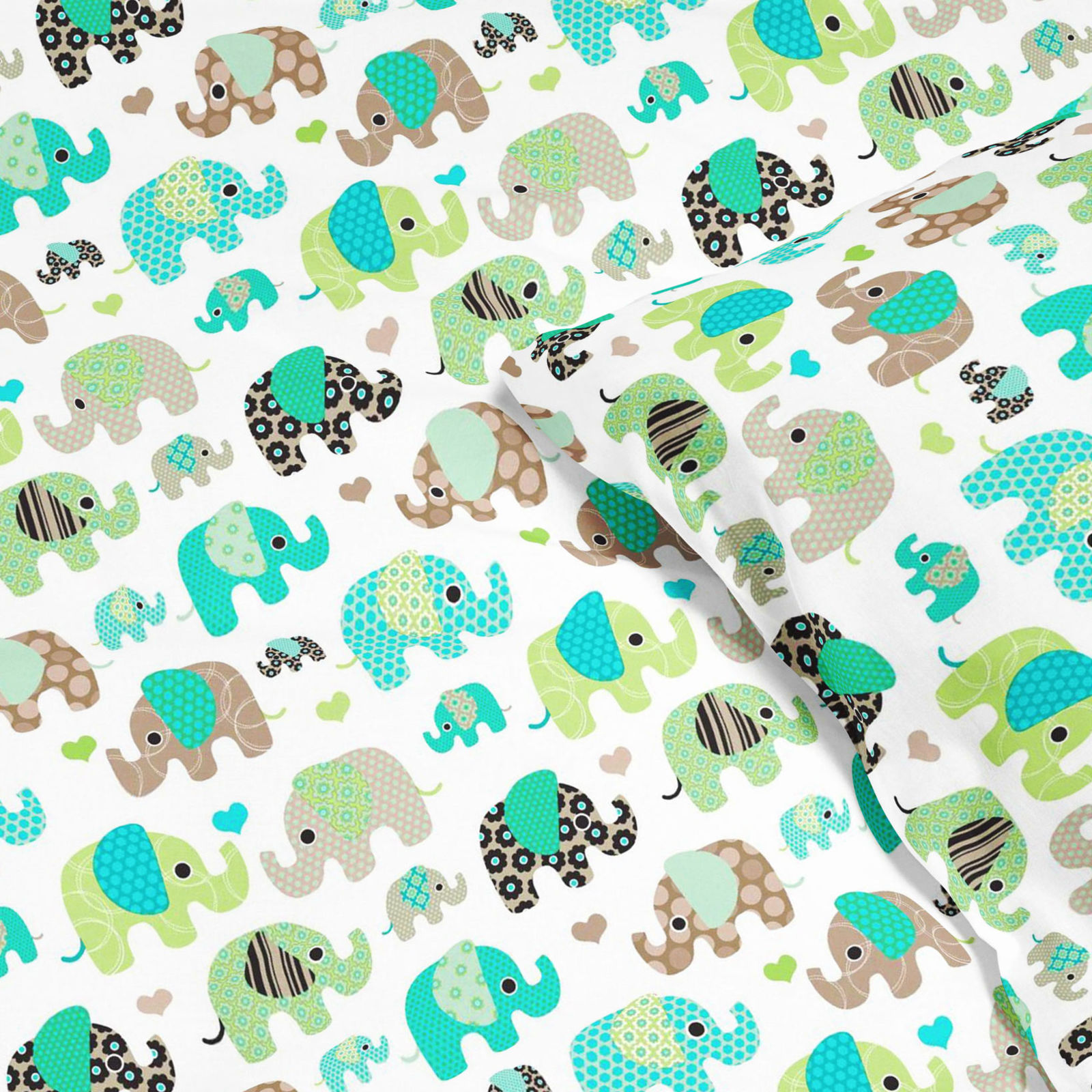 Lenjerie de pat pentru copii din 100% bumbac - elefanți verzi și albaștri