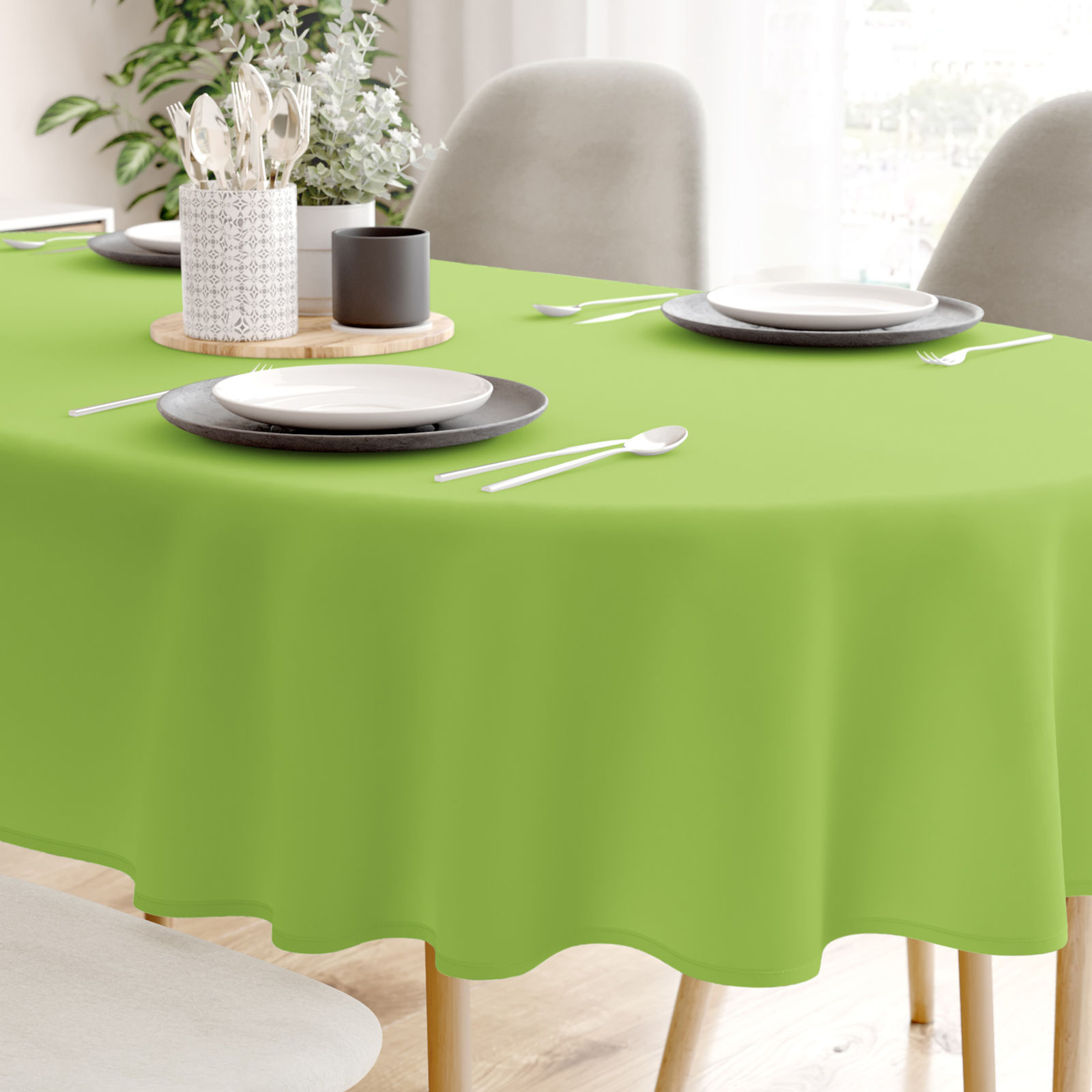 Față de masă 100% bumbac verde - ovală
