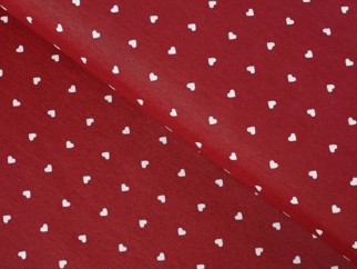 Țesătură decorativă LONETA - model 196 inimioare albe pe roșu - lățime 140 cm și 280 cm