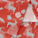 Draperie decorativă pe măsură LONETA - model 427 de Crăciun - animale sălbatice pe roșu