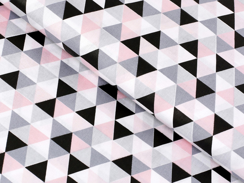Țesătură din bumbac 100% SIMONA - triunghiuri roz și gri