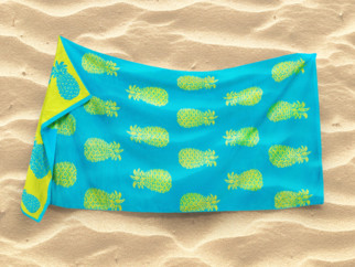 Prosop de plajă frotir ANANAS - albastru-galben 90x180 cm