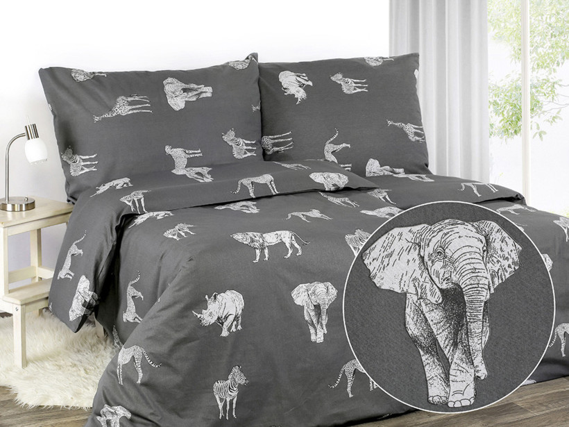 Lenjerie de pat din flanel - animale africane pe gri închis