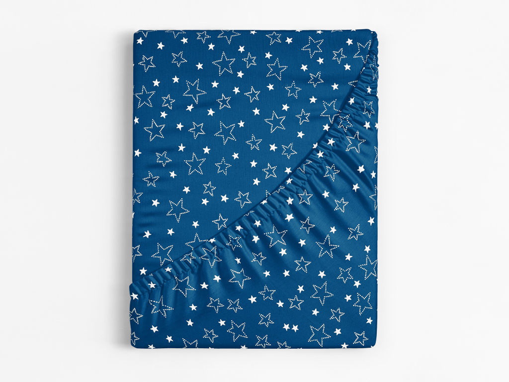 Cearceaf de pat bumbac 100% cu elastic - steluțe albe pe albastru