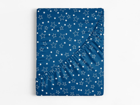 Cearceaf de pat din bumbac cu elastic - model 016 - steluțe albe pe albastru