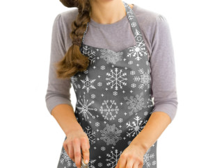 Șorț de bucătărie KANAFAS - model 091 de Crăciun - fulgi de zăpadă pe gri