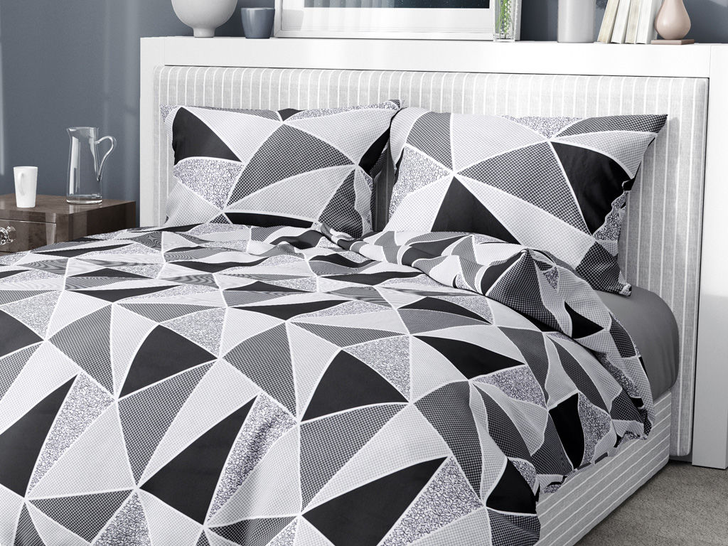 Lenjerie de pat din 100% bumbac - triunghiuri mari negre și gri