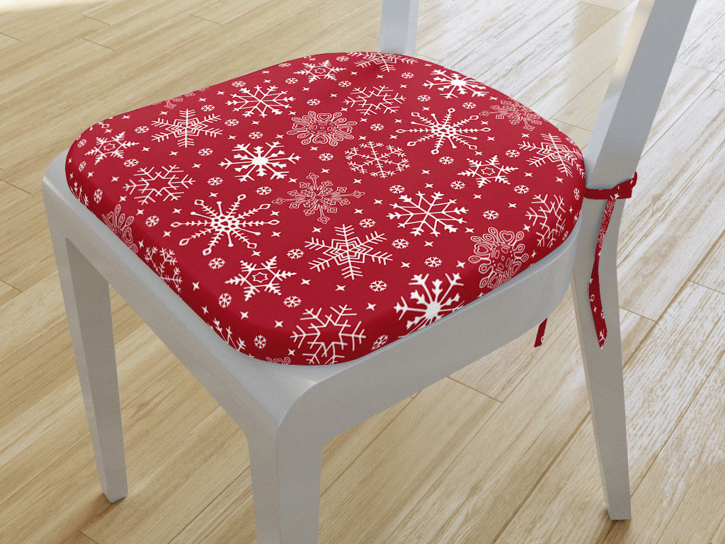 Pernă pentru scaun din bumbac - colțuri rotunde 39x37cm - fulgi de zăpadă pe roșu