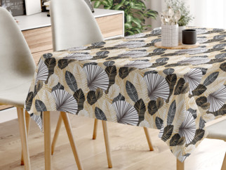 Față de masă decorativă LONETA - model 545 frunze negre, albe și aurii