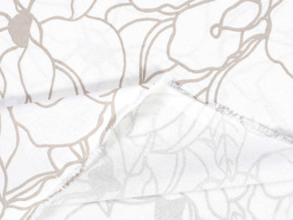 Draperie din bumbac - model 1028 flori bej deschis pe alb