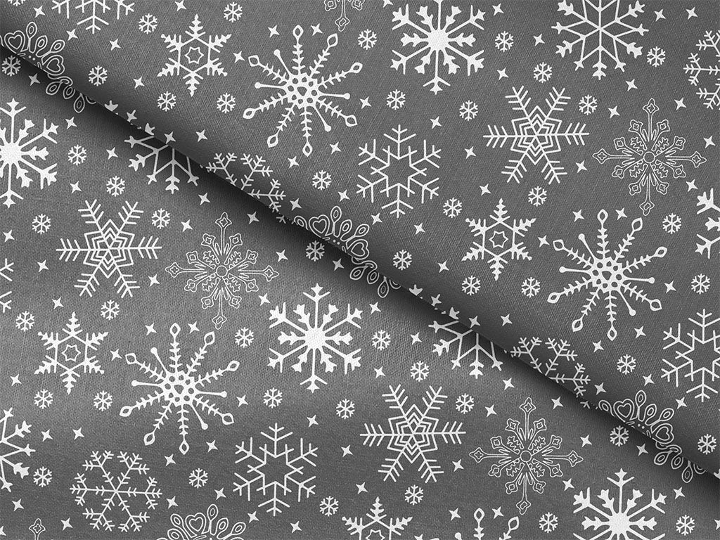 Țesătură din bumbac SIMONA - model 091 de Crăciun - fulgi de zăpadă pe gri