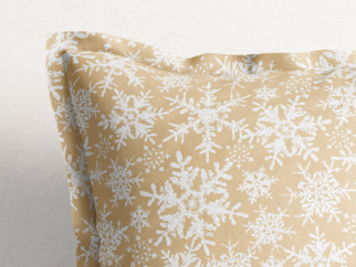 Față de pernă din bumbac cu tiv decorativ - de Crăciun - model 092 - fulgi de zăpadă pe auriu