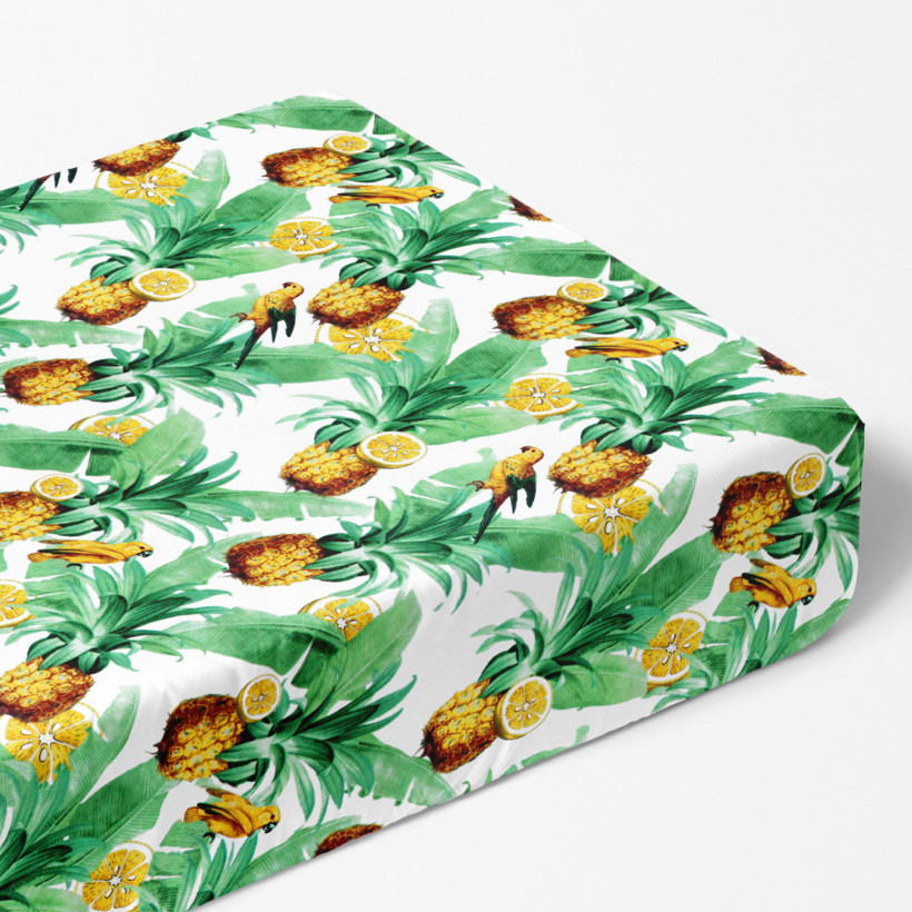 Cearceaf de pat bumbac 100% cu elastic - paradis tropical