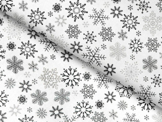 Țesătură din bumbac SIMONA de Crăciun  - model 1045 - fulgi negri pe alb - la metru - lățime 160 cm