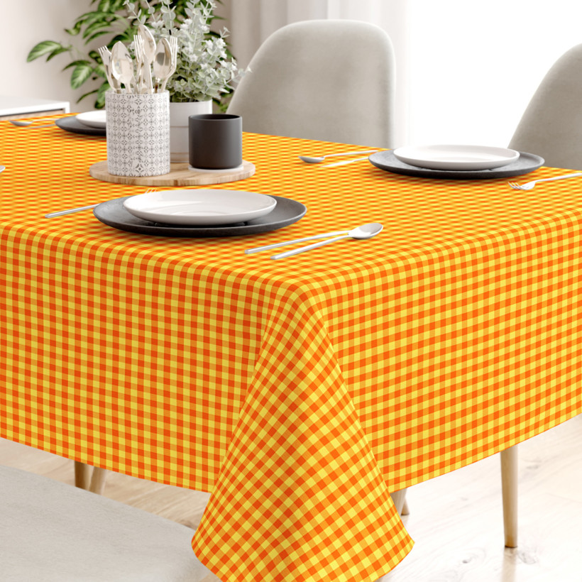 Față de masă din bumbac KANAFAS - carouri mici de culoare galben-portocaliu