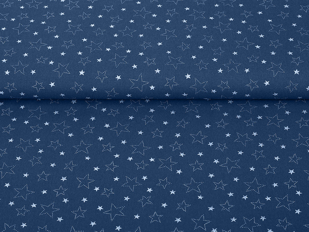 Țesătură SIMONA 100% bumbac - steluțe albe pe albastru