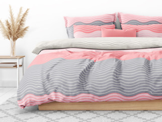 Lenjerie de pat din bumbac satinat Deluxe - model 1101 valuri roz și gri