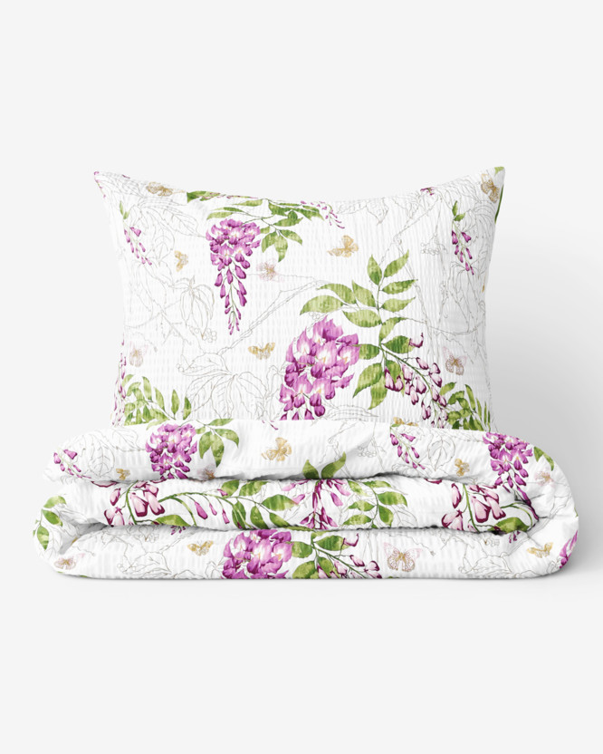Lenjerie de pat creponată Deluxe - flori wisteria
