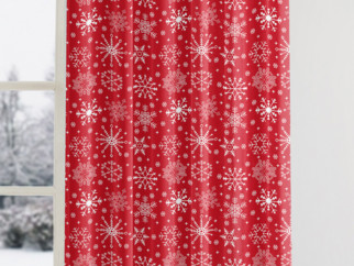 Draperie din bumbac - model 090 de Crăciun - fulgi de zăpadă pe roșu