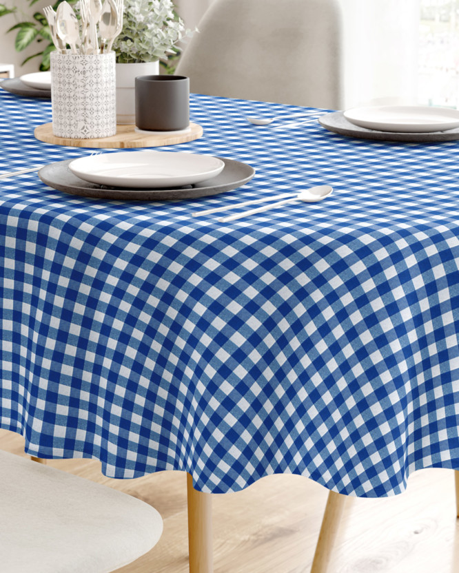 Față de masă decorativă MENORCA - carouri albastre și albe - ovală