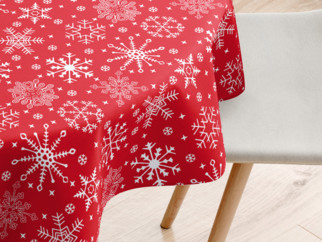 Față de masă din bumbac - model 090 de Crăciun - fulgi de zăpadă pe roșu - rotundă