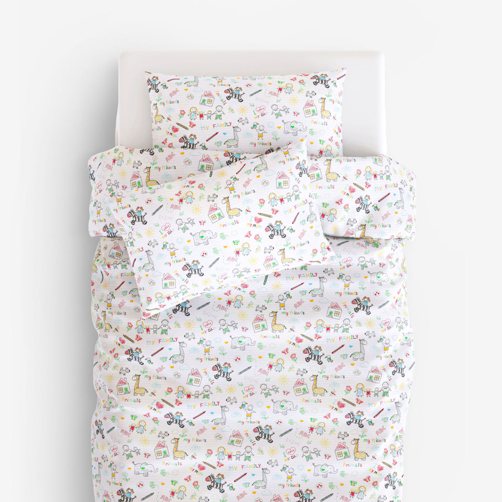 Lenjerie de pat pentru copii din 100% bumbac - desene colorate
