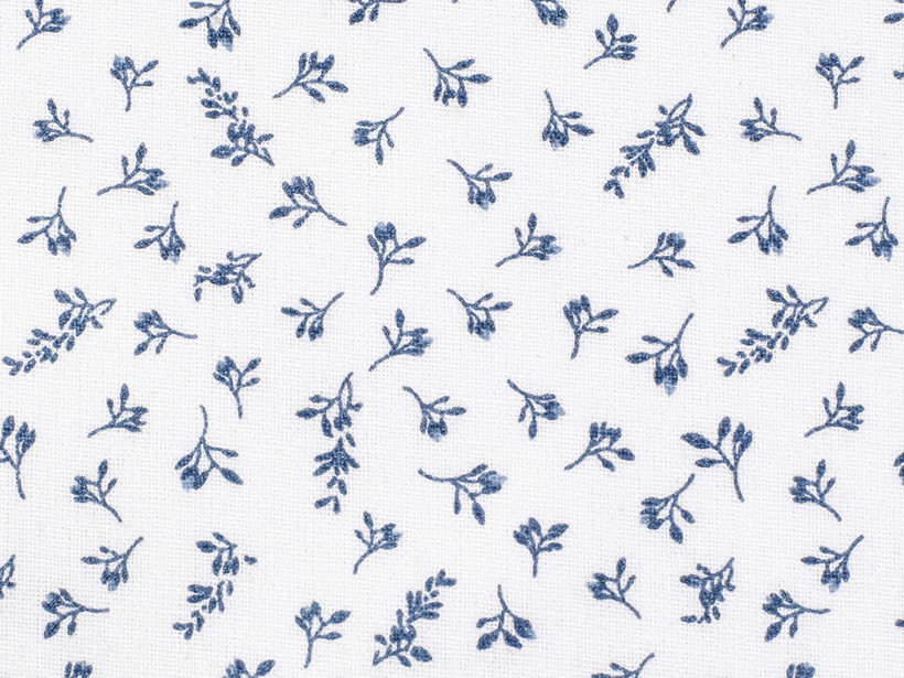 Țesătură din bumbac 100% SIMONA - flori gri-albastre pe alb