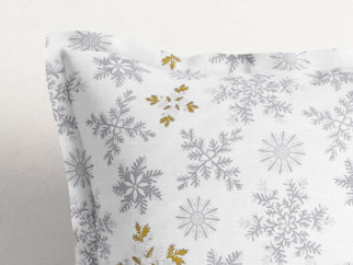 Față de pernă din bumbac cu tiv decorativ - model 097 de Crăciun fulgi gri cu auriu