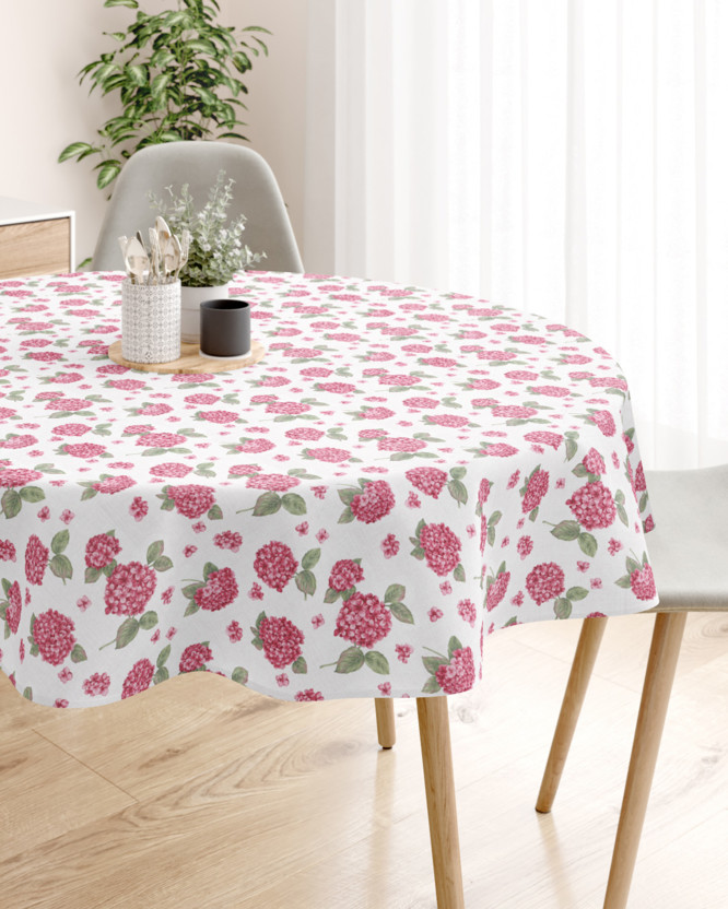 Față de masă decorativă LONETA - flori de hortensie roz - rotundă