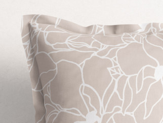 Față de pernă din bumbac cu tiv decorativ - model 1029  flori albe pe bej deschis
